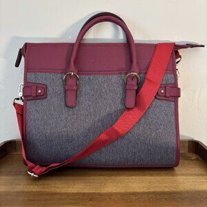 Setton Gray Fabric Burgundy Faux Leather Laptop Bag